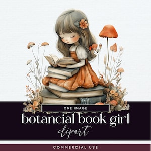 Botanische boek meisje clipart, boek stapel illustraties, png, boek stapel illustraties, leesbibliotheek efemere verschijnselen, grillige plakboekafbeeldingen