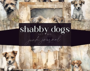 Shabby Puppy Junk Journal Kit, Puppy Scrapbooking Paper, Digital Download, Vintage Dogs Pages, Cute Pet Ephemera, Adorable Animal Backdrops