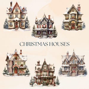 Christmas House PNG Clipart, Decorated Xmas Whimsical Houses, Victorian Winter Streetscape Clip Art, Vintage Holiday Junk Journal Graphics image 2