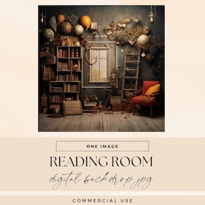 Reading Room Backdrop Digital, INSTANT DOWNLOAD, Whimsical Quirky Books Photography, House Studio Background Overlay, Vintage Scene Texture