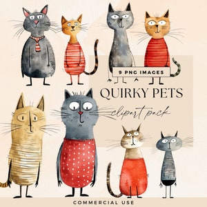 Quirky Animals Clipart Bundle, Transparent PNGs, Whimsy Clip Art, Junk Journal Weird Pets, Funny Ephemera, Whimsical Cute Pet Elements