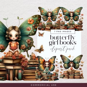 Amoureux des livres Clipart, clipart papillon fille tas de livre, PNG Transparent, pages de livre empilées, chapitre suivant graphique éphémère pour journal indésirable
