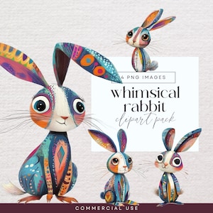 Whimsical Rabbit Clipart, Cute Bunny Clip Art, Quirky Animal Graphics, Transparent PNG, Easter Illustrations, Adorable Woodland Ephemera