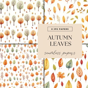 Autumn Leaves Seamless Pattern, JPG DOWNLOAD, Fall Scrapbook Papers, Fall Leaf Digital Pages, Junk Journal Seasons, Nature Backgrounds