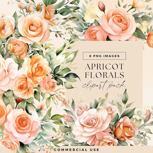 Apricot Flower Bouquet Clipart, Transparent PNG, Peaches and Cream Wedding Illustrations, Elegant Watercolour Floral Clip Art, Spring Invite
