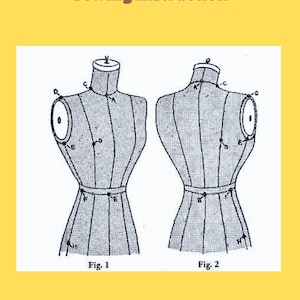 Può includere: Una copertina di libro gialla intitolata PATTERN MAKING BOOK Sewing Instruction e Flat Pattern Drafting Manual di Harriet Pepin. La copertina presenta due disegni al tratto in bianco e nero di un manichino etichettati Fig. 1 e Fig. 2.