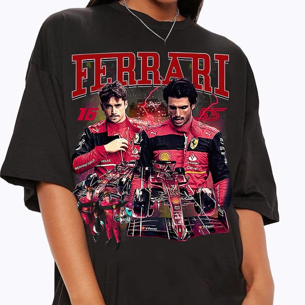 Camicie Charles Leclerc in stile grafico vintage anni '90, felpa retrò classica Scuderia Ferrari F1, t-shirt giovanile Carlos Sainz per uomo e donna