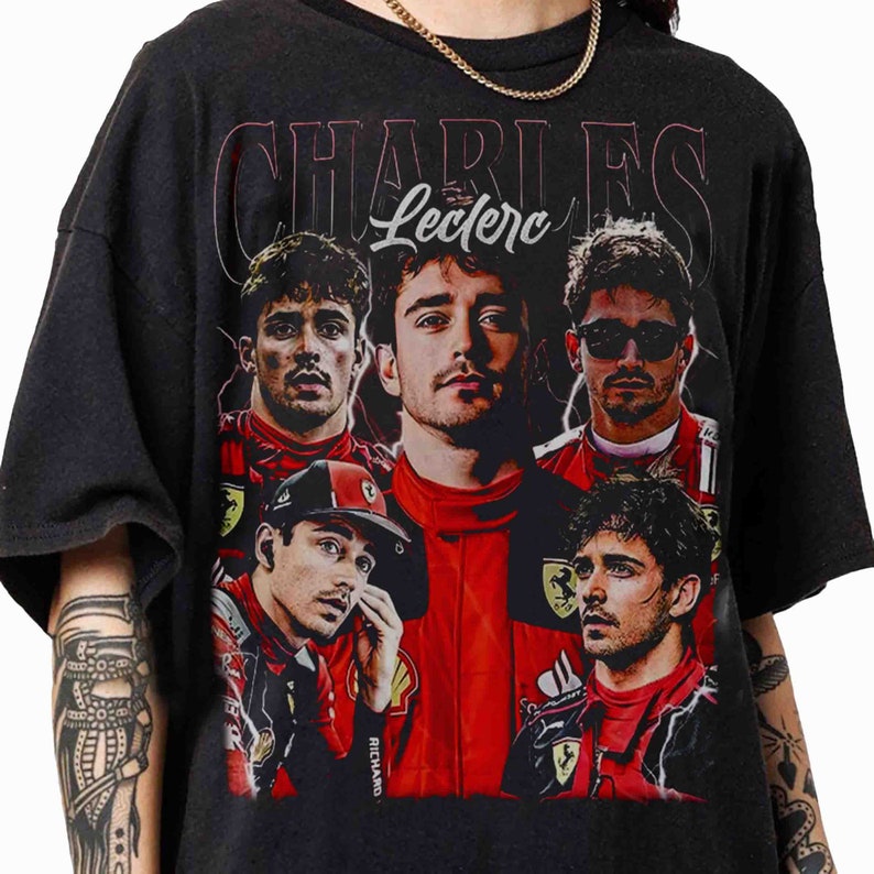 chemises Charles Leclerc de style graphique vintage des années 90, sweat-shirt rétro classique Scuderia Ferrari F1, t-shirt Charles Leclerc pour homme et femme image 1