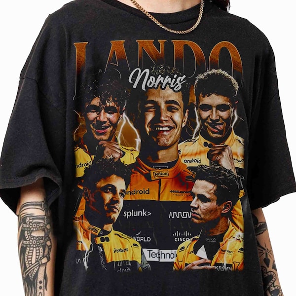 T-shirt Lando Norris in stile grafico vintage anni '90, felpa retrò classica McLaren F1, t-shirt giovanile Lando Norris per uomo e donna