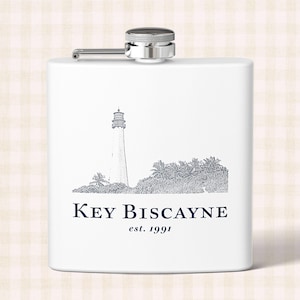 Key Biscayne 177 ml Edelstahl-Flachmann | Inselparadies-Flachmann | Leuchtturm-Geschenkidee für Kap Florida