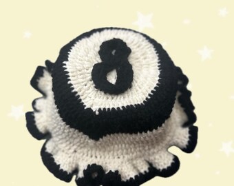 Eight Ball Crochet Hat, Ruffles Custom Design Handmade