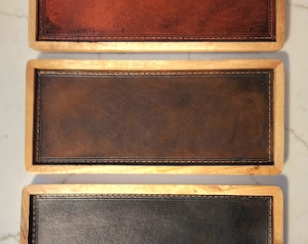 Wood Serving Tray with Leather Base: Rustic Entryway Organizer