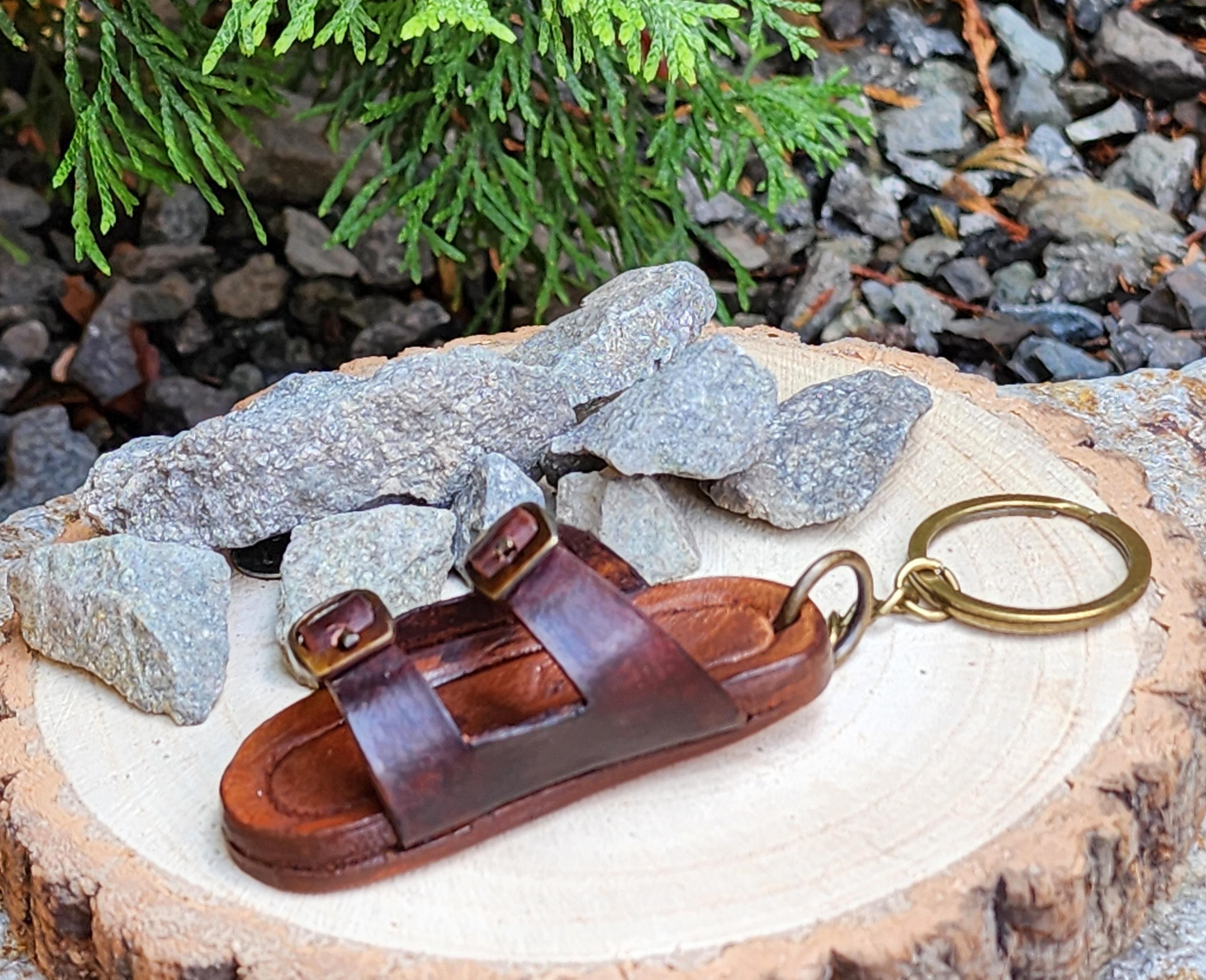 Miniature Leather Birkenstock Keychain With Brass Buckles