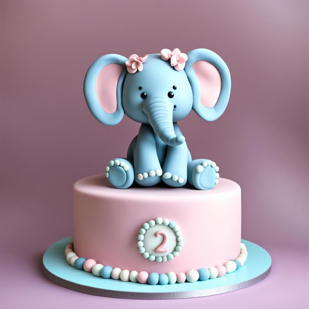 Large Fondant Elephant Cake Topper Elephant Cake Topper With - Etsy