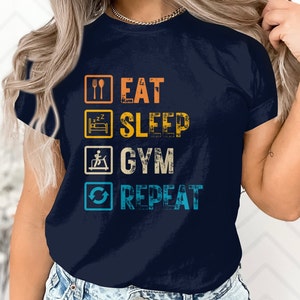 Eat Sleep Gym wiederholen T-Shirt, lustiges Fitnessstudio Geschenk, Fitness-Studio-Shirt, Training, Fitness-Shirt, Essen Schlaf wiederholen, Geschenk für ihn, Übungs-Shirt, Fitness-Studio-Liebhaber