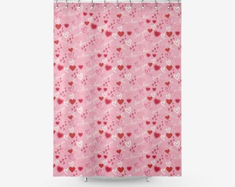 Textured Fabric Shower Curtain Heart Bathroom Curtains Valentines day Decorations. Share your love and bring some fun to your bathroom.