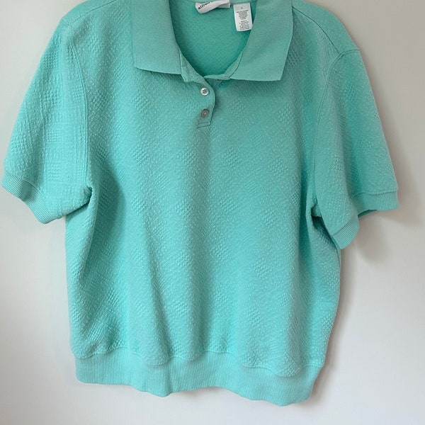 Vintage 80s Alfred Dunner Mint Green Polo Shirt Size Large | Tennis Golf Country Club Sport