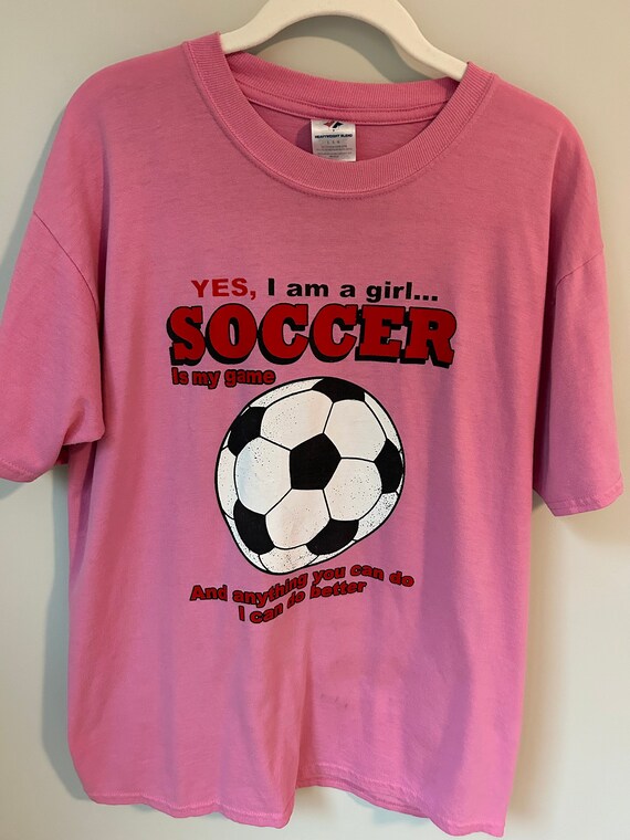 Vintage 90s Soccer Sports Game Girl Power Pink Tee