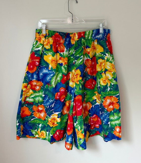Vintage 90s Bold Tropical Floral Colorful Pocketed