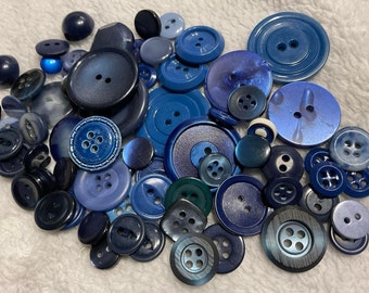 70 Dark Blue Vintage Buttons. Colt, SPC, Moonglow, MOP and 1 Bakelite. Two Hole, 4 Hole and Shank. Domed, Flat and Ball. Lot.