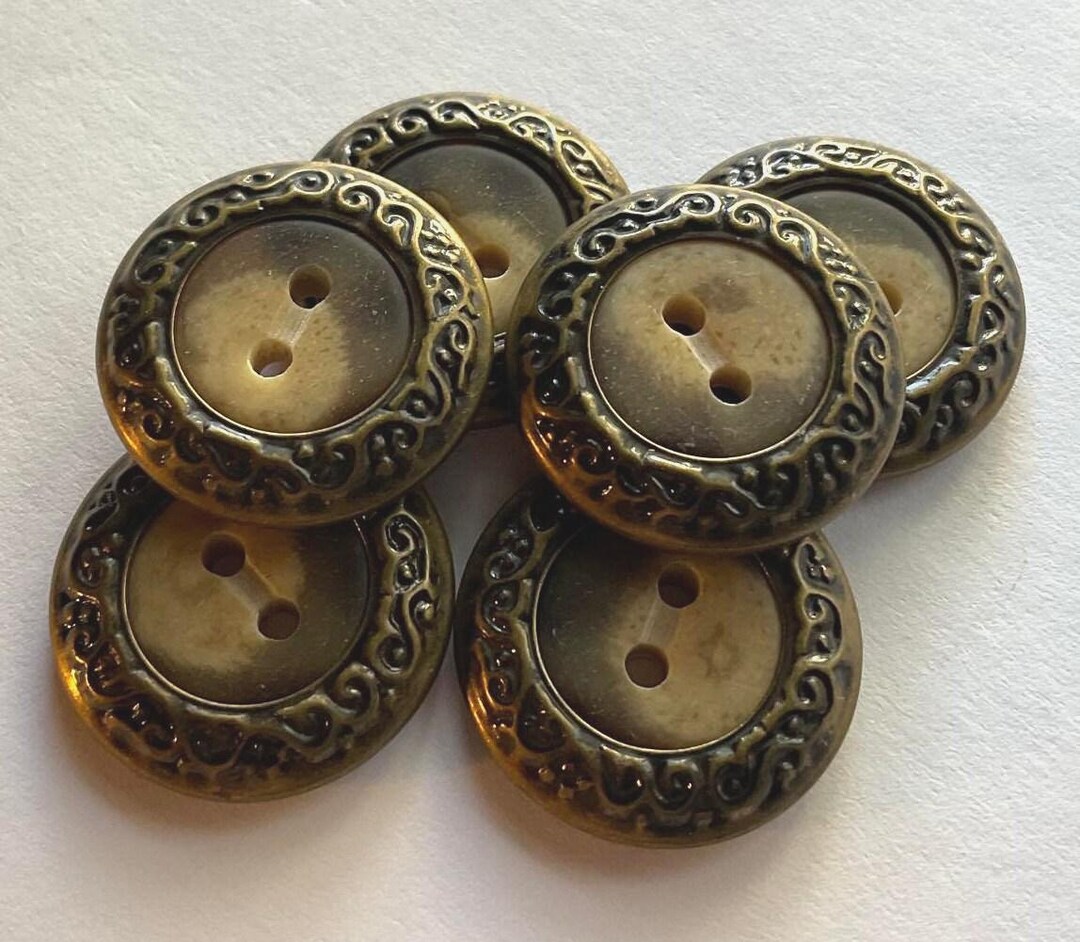 Faux Horn Vintage Buttons With Brass Edging, Set of 6 - Etsy