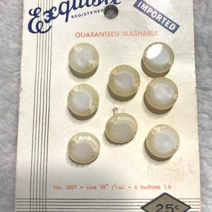 Vintage Exquisit Glass Buttons, White Beveled Cream Edges (8 Total)