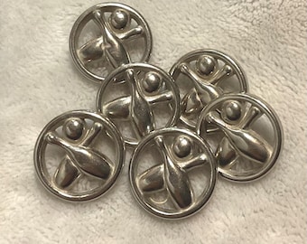 Faux Silver Bowling Ball and Pin Vintage Buttons, Bowling Themed, Set of 6