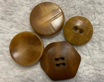 4 Brown VI Antique Buttons. Beautiful Embossed VI. Two Hole, Four Hole and Self-Shank.