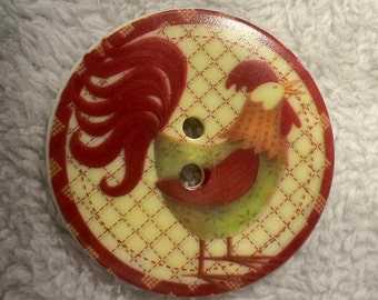 Extra Large Rooster Button. 2 Inches.