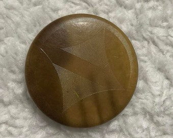 Pretty Tan Embossed VI Vintage Button. 1 1/8 Inch.