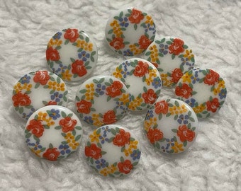 10 Delicate Floral Vintage Buttons. Plastic Self-Shank, 1/2 Inch.