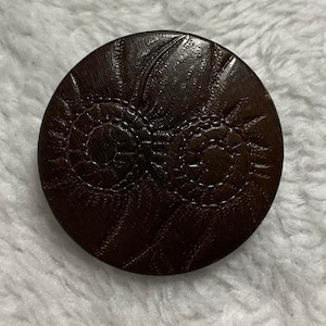Dark Brown Embossed VI Antique Button. A Little Over 1 1/8 Inch. image 1