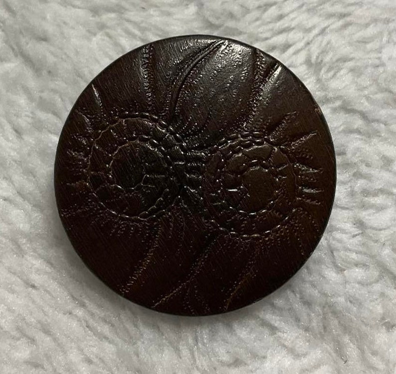 Dark Brown Embossed VI Antique Button. A Little Over 1 1/8 Inch. image 1