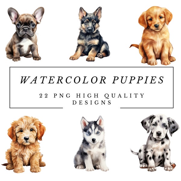 Watercolor Puppies Bundle Watercolor Baby Animals Bundle with Transparent Background Clipart PNG Nursery Clipart PNG Wall Art PNG Gift Baby
