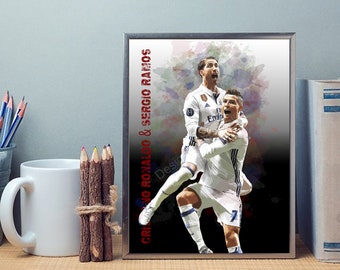 Digital Cristiano Ronaldo celebrating with Sergio Ramos poster 12, ronaldo wallpaper, Sergio Ramos poster, ronaldo photo