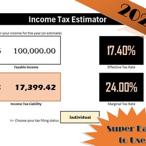 Income Tax Estimator - Easy to Use interactive Federal Tax Calculator Excel Template