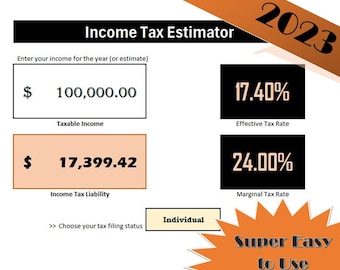 Income Tax Estimator - Easy to Use interactive Federal Tax Calculator Excel Template