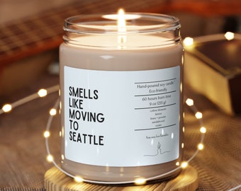 Funny Candle Labels New Apartment Gift Vegan Soy Wax Candle Autumn Candle New Doctor Gift Coworker Leaving Moving to Seattle