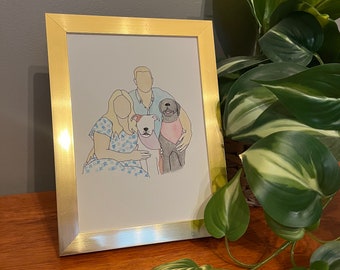Custom Family Portrait | Faceless Portrait | Pet Portrait From Photo | Gift for Your Best Friend | One Line Art | Watercolor Line Art |