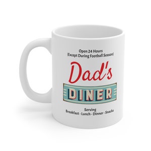 Papa&#39;s dinermok. Papa&#39;s Diner koffiemok. Cadeau voor een vader. Grappige cadeaumok voor papa. Foodie mok. Foodie koffiemok. Voetbal mok.