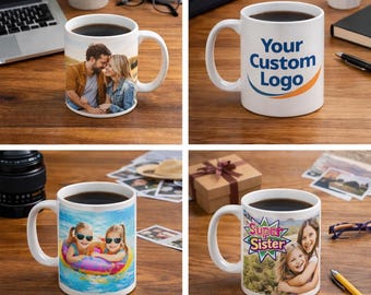 Custom Photo Mug | Personalized Ceramic Mug | Custom Logo or Image Coffee Cup | 11 oz Microwave & Dishwasher Safe Mug