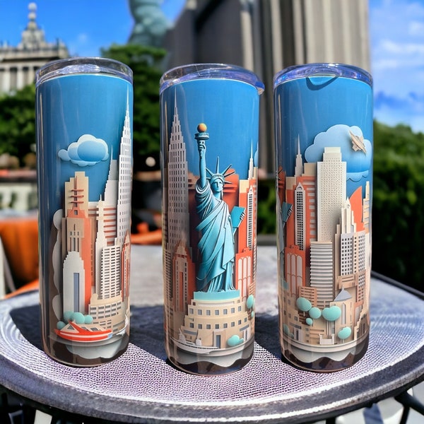 3D NYC Stainless Steel Double Wall 20 oz. Insulated Skinny Tumbler | 3D Manhattan New York Skyline