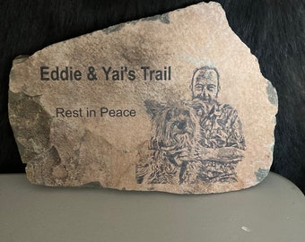 PERSONALIZED RIVER ROCK or stone - Large size. Real stone custom lasered with your photo. Garden, Pet memorial, gifts, address and names.