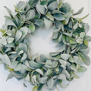 Lamb's Ear Wreath，greenry Wreath for Front Door，Year Round Wreath，Wedding Wreath，Spring Greenery Wreath，Farmhouse Wreath, Winter Wreath，