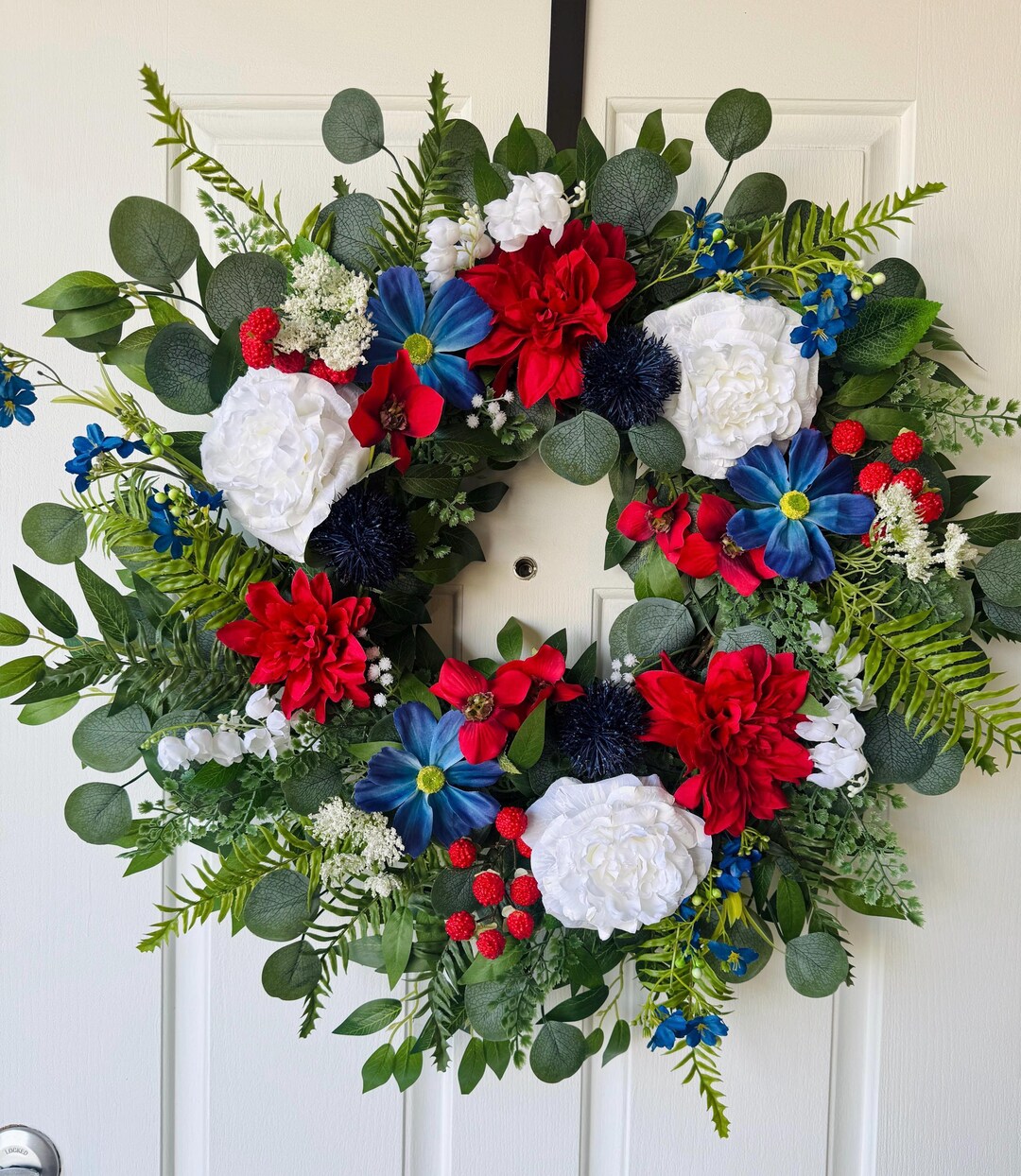 Patriotic Red White Blue Wreath, 4th of July Floral Wreath ...