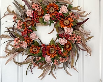 Large Fall Sunflower Wreath: Rustic Autumn Door Decor