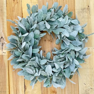 Lamb&#39;s Ear Wreath,Year Round greenery Wreath for front door,Wedding Wreath，spring summer Greenery Wreath，Farmhouse decor, fall winter Wreath