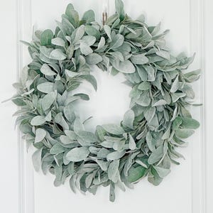 Lamb's Ear Wreath: Farmhouse Greenery Wreath, Year-Round Decor Farmhouse Lambs Ear Wreath, Neutral Greenery Front Door Wreath