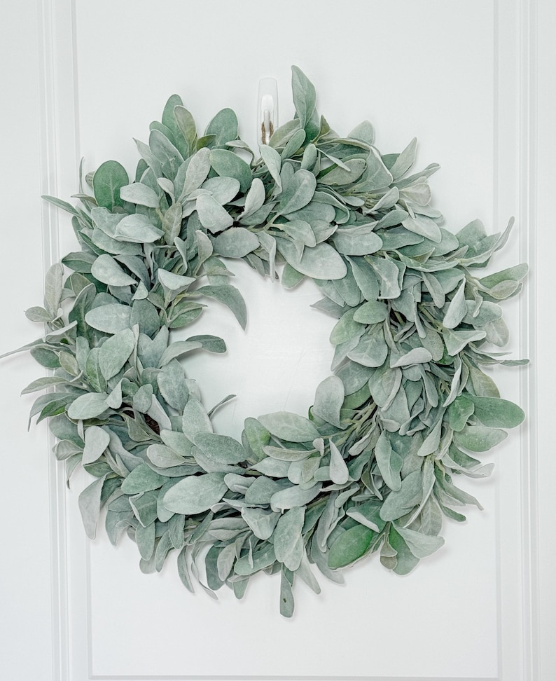 Farmhouse Lambs Ear Wreath, Neutral Greenery Front Door Wreath ...