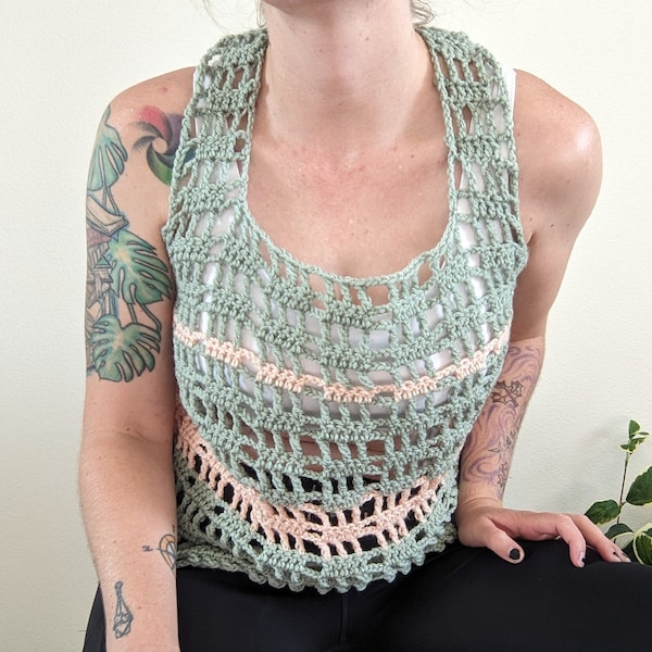Mixed Mesh Tank - PDF Crochet Pattern, stylish, wearable, DIY, crochet top. Downloadable directions, breathable, casual, summer wear